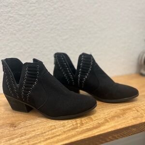 Carlos by Carlos Santana chic Black suede Ankle Booties with Eyelet Accents